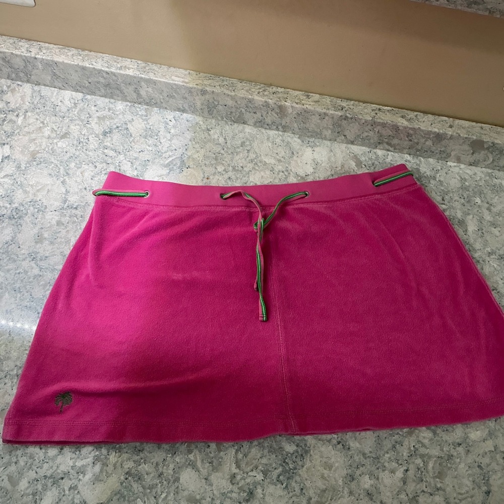 VTG Lilly Pulitzer Skirt French Terry Pink Mini Palm Drawstring Beach Fits to 1X